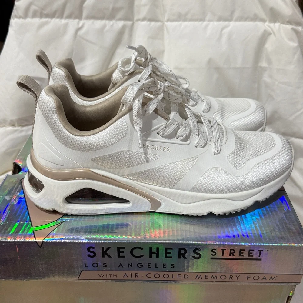 Skechers Street Women's Tres-Air Uno Modern Affair Casual Sneakers Sz 8‎ White